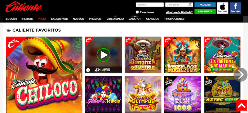 catálogo juegos caliente mexico